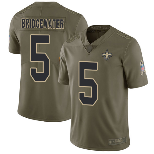 Men New Orleans Saints Limited Olive Teddy Bridgewater Jersey NFL Football #5 2017 Salute to Service Jersey->new orleans saints->NFL Jersey